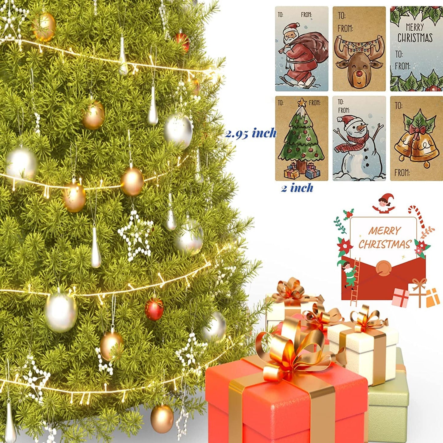 250-Pieces: Christmas Gift Tags Self Adhesive Labels Stickers 250 Pieces