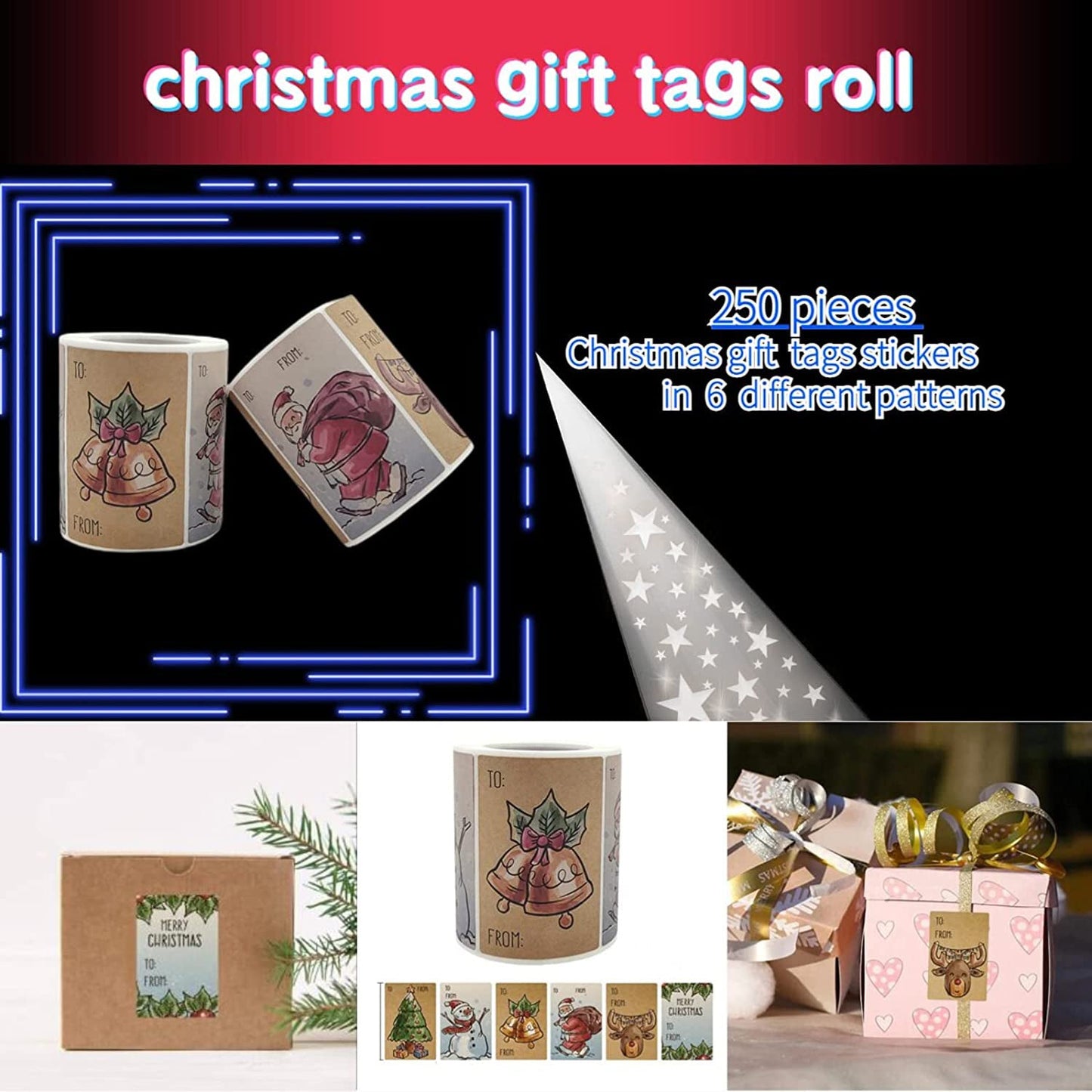 250-Pieces: Christmas Gift Tags Self Adhesive Labels Stickers 250 Pieces