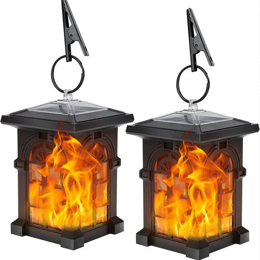 2-Pack: IP65 Waterproof Solar Outdoor Lights With Flickering Flame