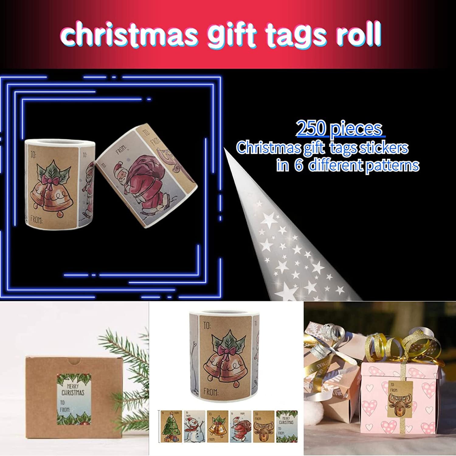 250-Pieces: Christmas Gift Tags Self Adhesive Labels Stickers 250 Pieces