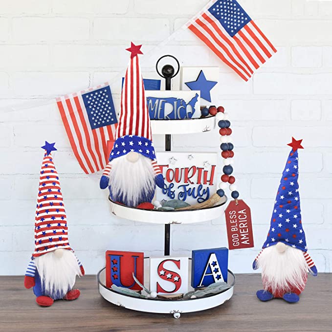 3-Piece Set: Patriotic Gnome Plush Standing Statues