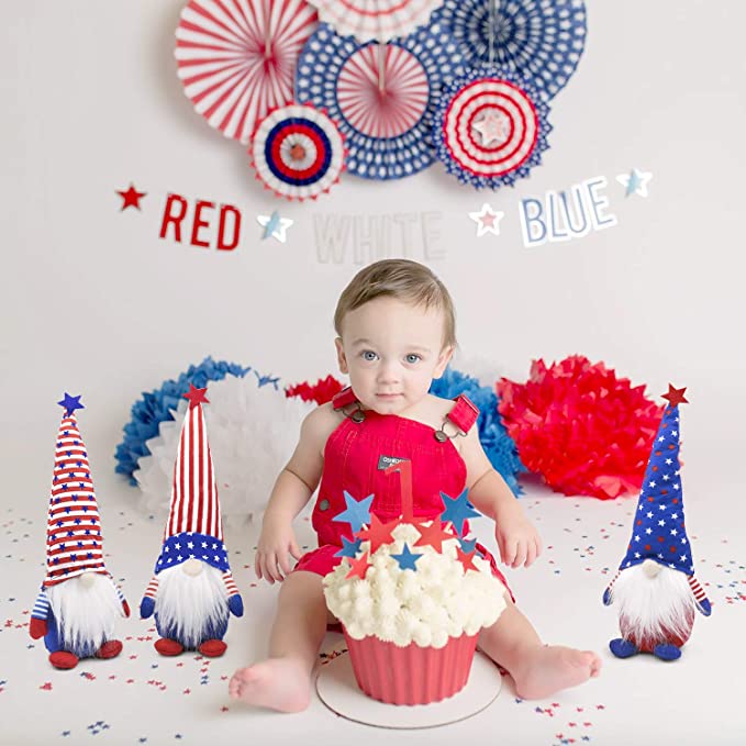 3-Piece Set: Patriotic Gnome Plush Standing Statues