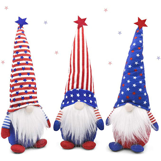 3-Piece Set: Patriotic Gnome Plush Standing Statues