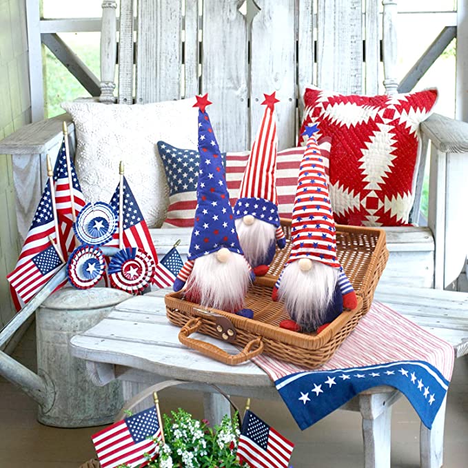 3-Piece Set: Patriotic Gnome Plush Standing Statues