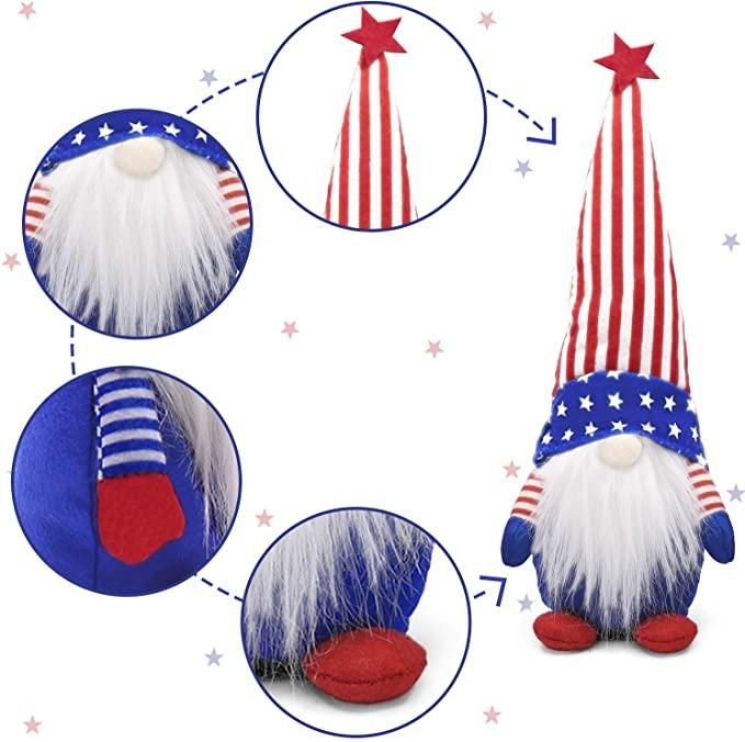 3-Piece Set: Patriotic Gnome Plush Standing Statues