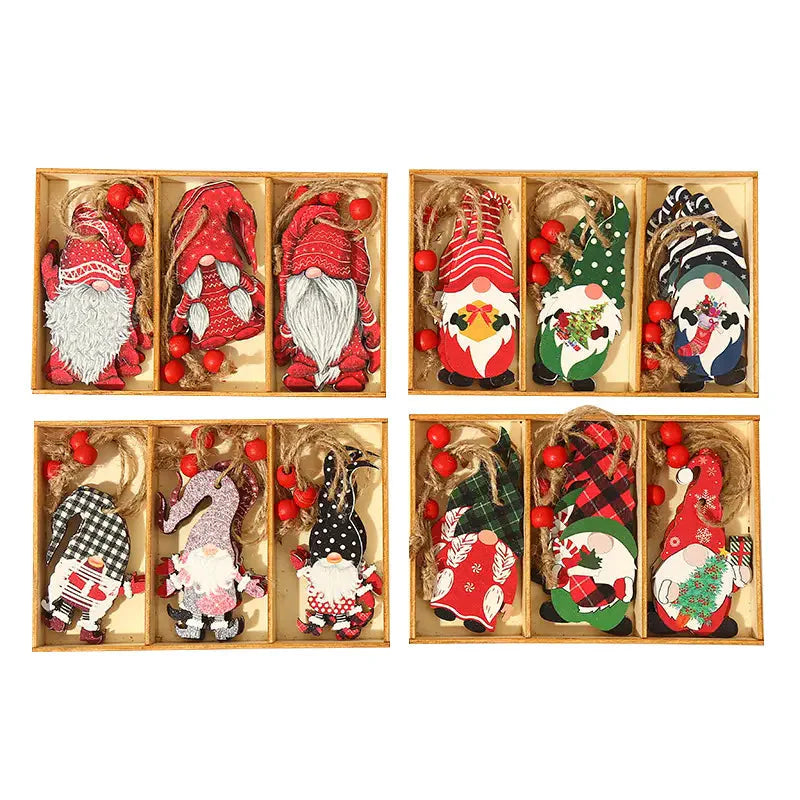 9-Pieces: Festive Christmas Wooden Hanging Box